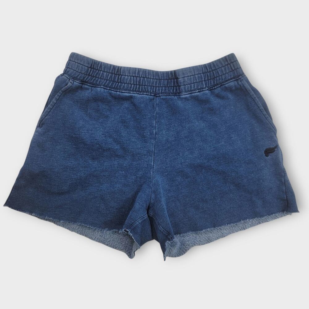 Fabletics Cut Off Lounge Shorts Size Medium Blue Stretch Waist Pockets Raw Hem